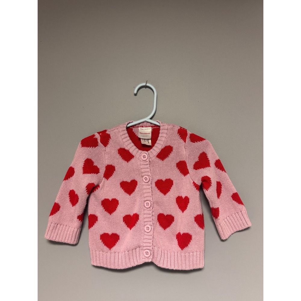 Hanna Andersson Pink Red Heart Cotton Cardigan Sweater 6-12 Month 70cm Valentine